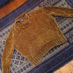 Chelsea & Theodore Velvet Cowl Neck Sweater in Gold